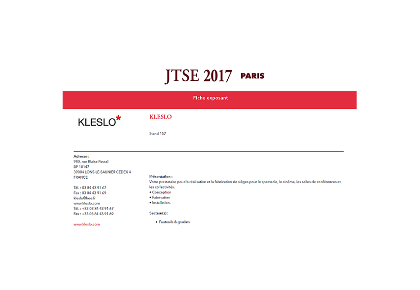fiche exploitant JTSE 2017 - Kleslo-fauteuils cinéma-fauteuils theatre